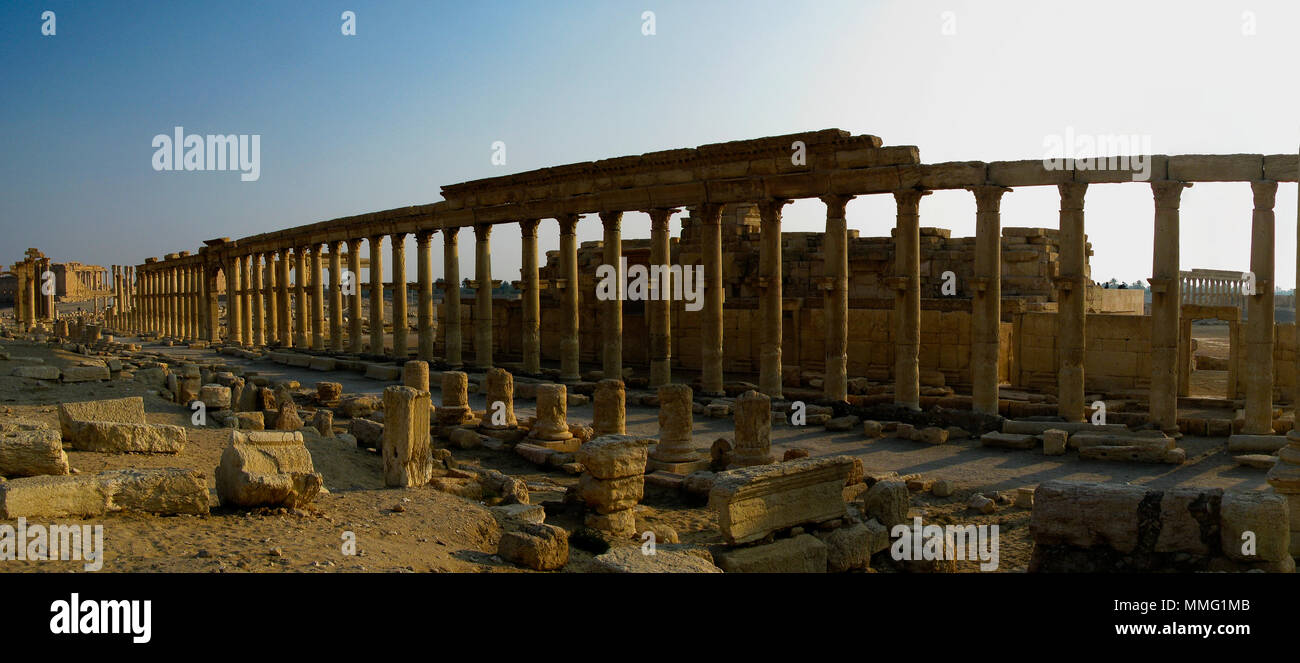 Panorama von Palmyra Säulen und antiken Stadt. Jetzt zerstört, Syrien Stockfoto