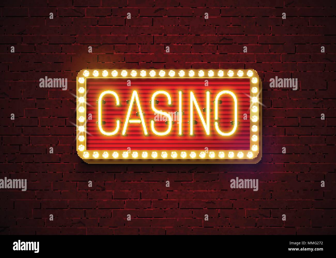 Casino Neonschild Abbildung auf der Mauer Hintergrund. Vektor licht Banner oder helle Schild Design. Stock Vektor