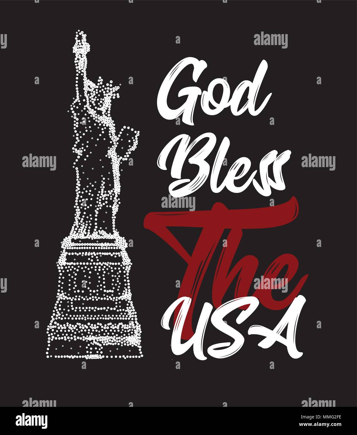Gott segne die USA Text mit der Freiheitsstatue Stock Vektor