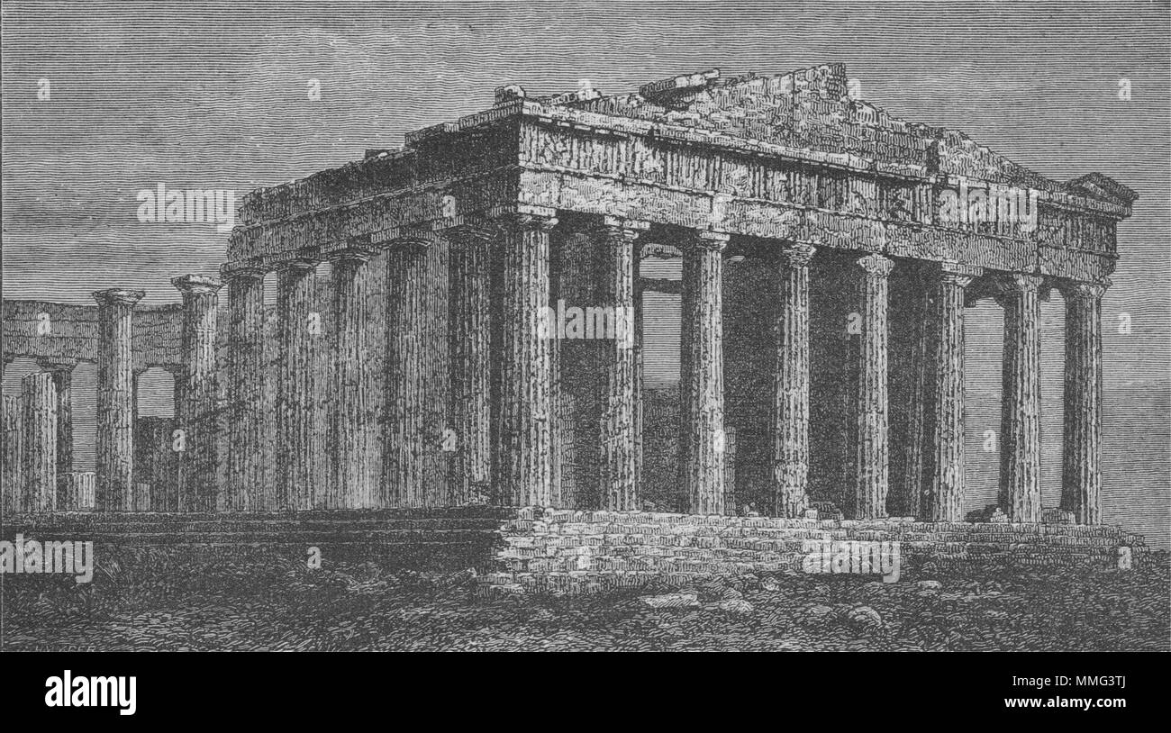 Athen. Ruinen des Parthenon 1882 alte antike vintage Bild drucken Stockfoto