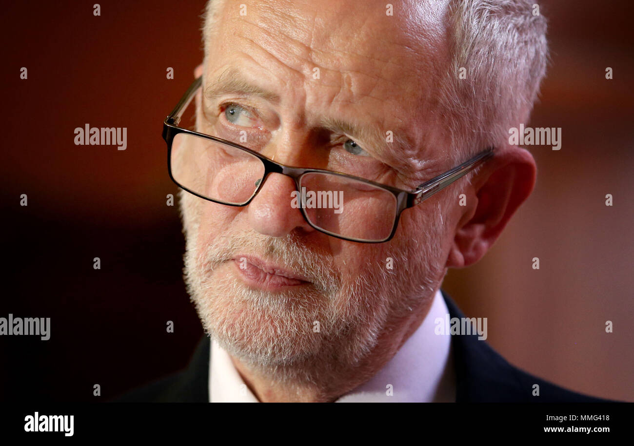 Der Führer der Jeremy Corbyn im Fairfield Ship Building Museum in Glasgow, wo der Labour Party für die Unterstützung der britischen Schiffbau als Teil einer umfassenderen Strategie für die Industrie und die von der konservativen Regierung aufgerufen, um zu gewährleisten, dass drei neue königliche Flotte Hilfsschiffe in heimischen Werften gebaut werden. Stockfoto