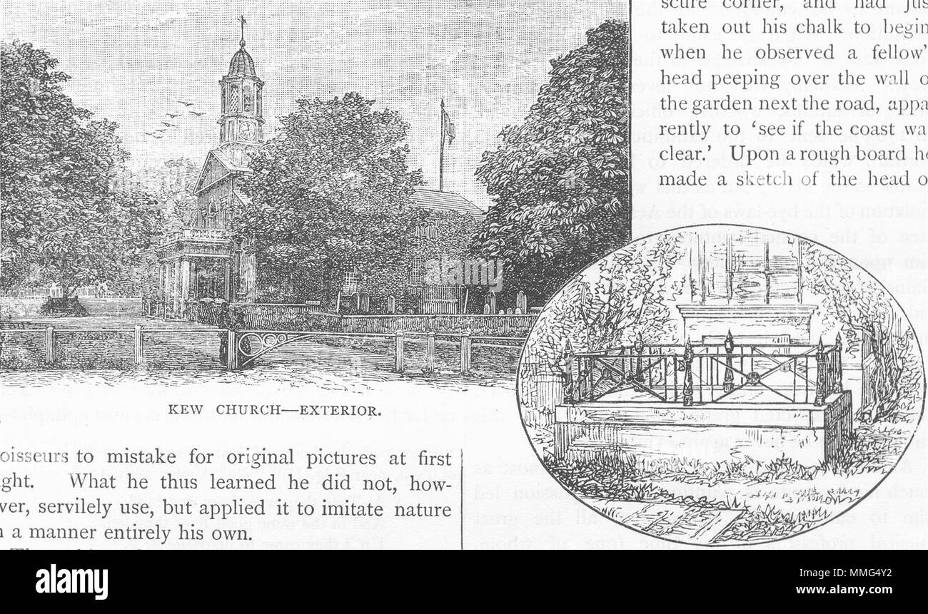 KEW. Kew Church-Exterior; Gainsborough's Grab 1888 alte antike Bild drucken Stockfoto