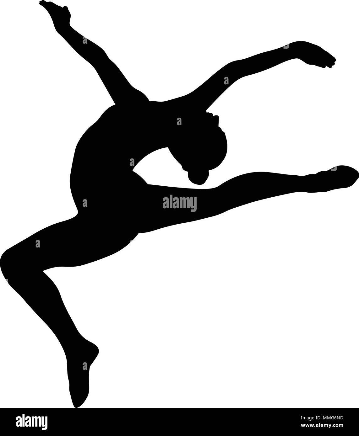 Hirsch split Sprung gymnast Frau in schwarze Silhouette Stock Vektor
