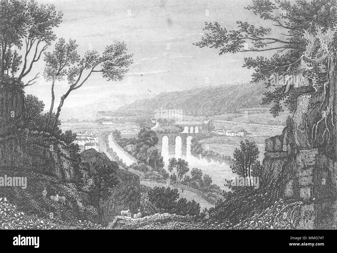 WALES. Vale von Taff. DUGDALE c 1840 alte antike vintage Bild drucken Stockfoto