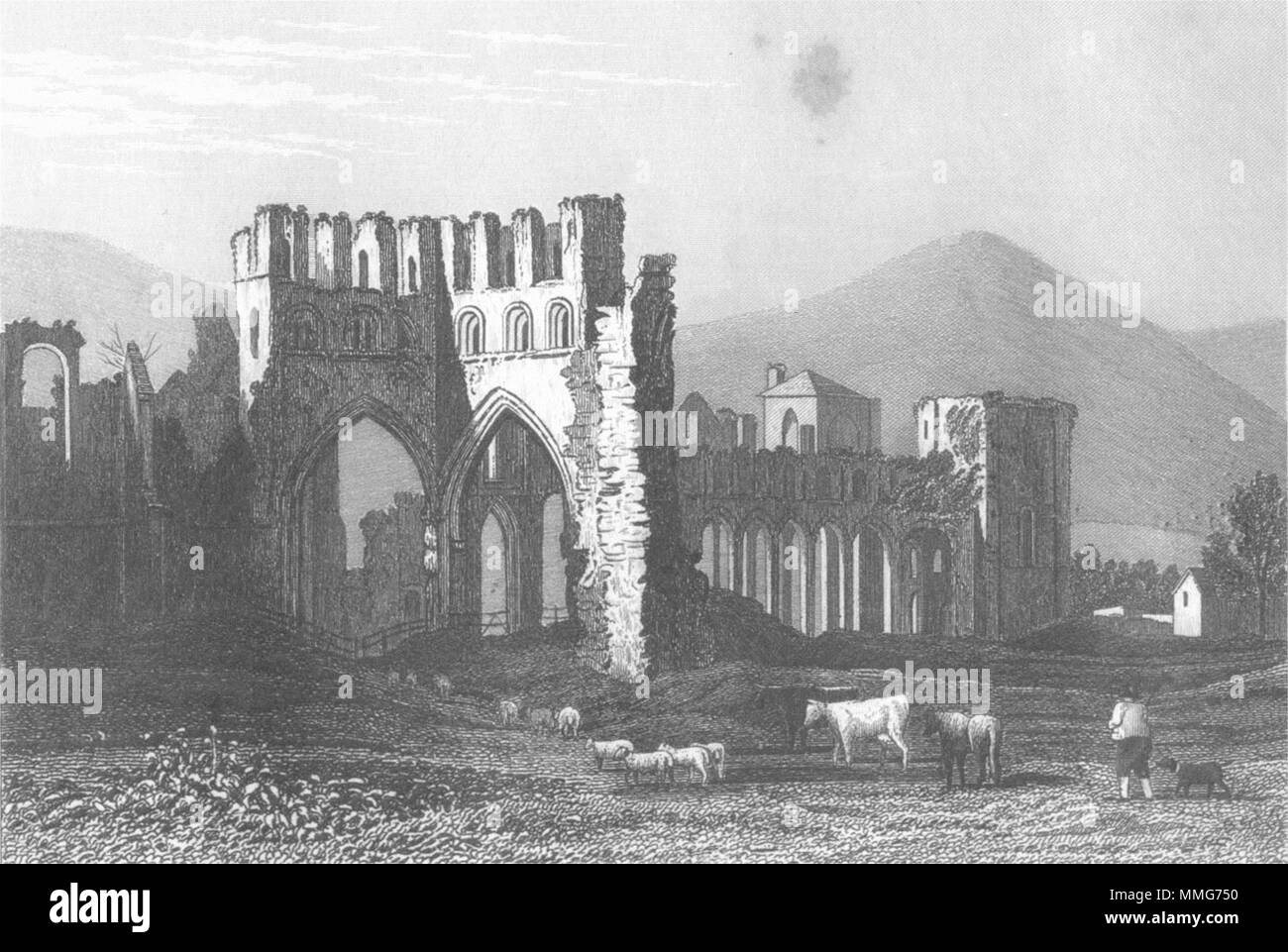 MONMOUTHSHIRE. Llanthony Abtei. Wales DUGDALE c 1840 alte antike Bild drucken Stockfoto