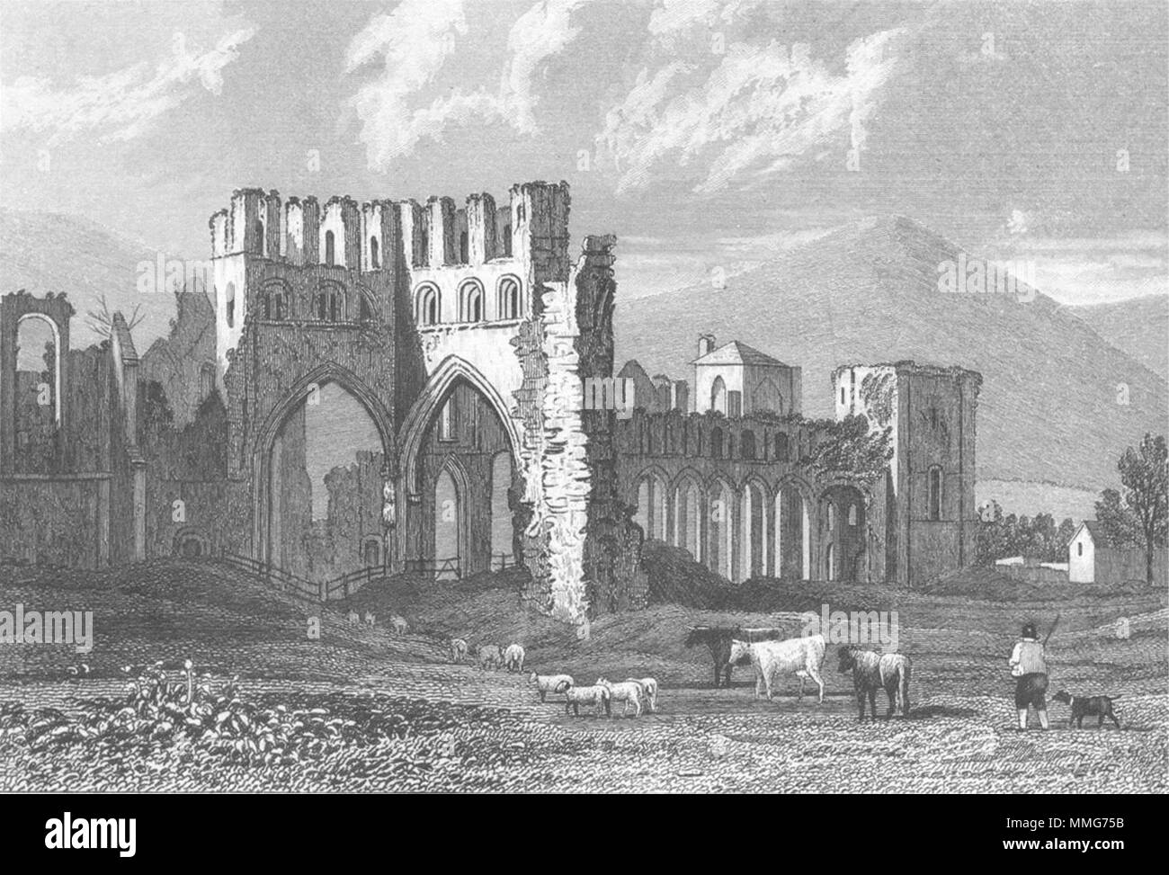 LLANTHONY ABTEI. Attraktive Aussicht. Monmouthshire. Wales. DUGDALE c 1840 Drucken Stockfoto