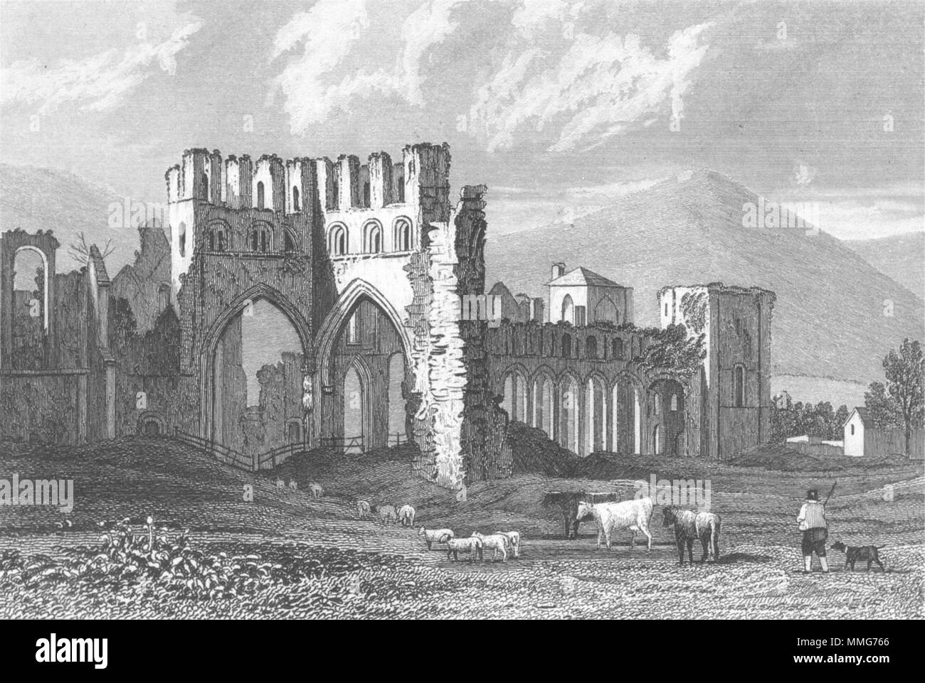 MONMOUTHSHIRE. Llanthony Abtei. Wales DUGDALE c 1840 alte antike Bild drucken Stockfoto