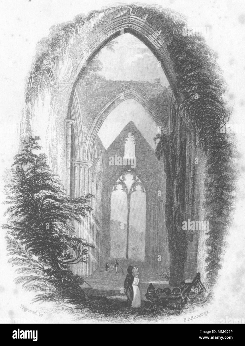 WALES. Tintern Abbey. DUGDALE c 1840 alte antike vintage Bild drucken Stockfoto