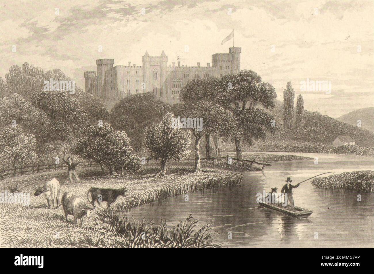 ARUNDEL CASTLE. Attraktive Aussicht. Sussex. DUGDALE c 1840 alten, antiken Drucken Stockfoto