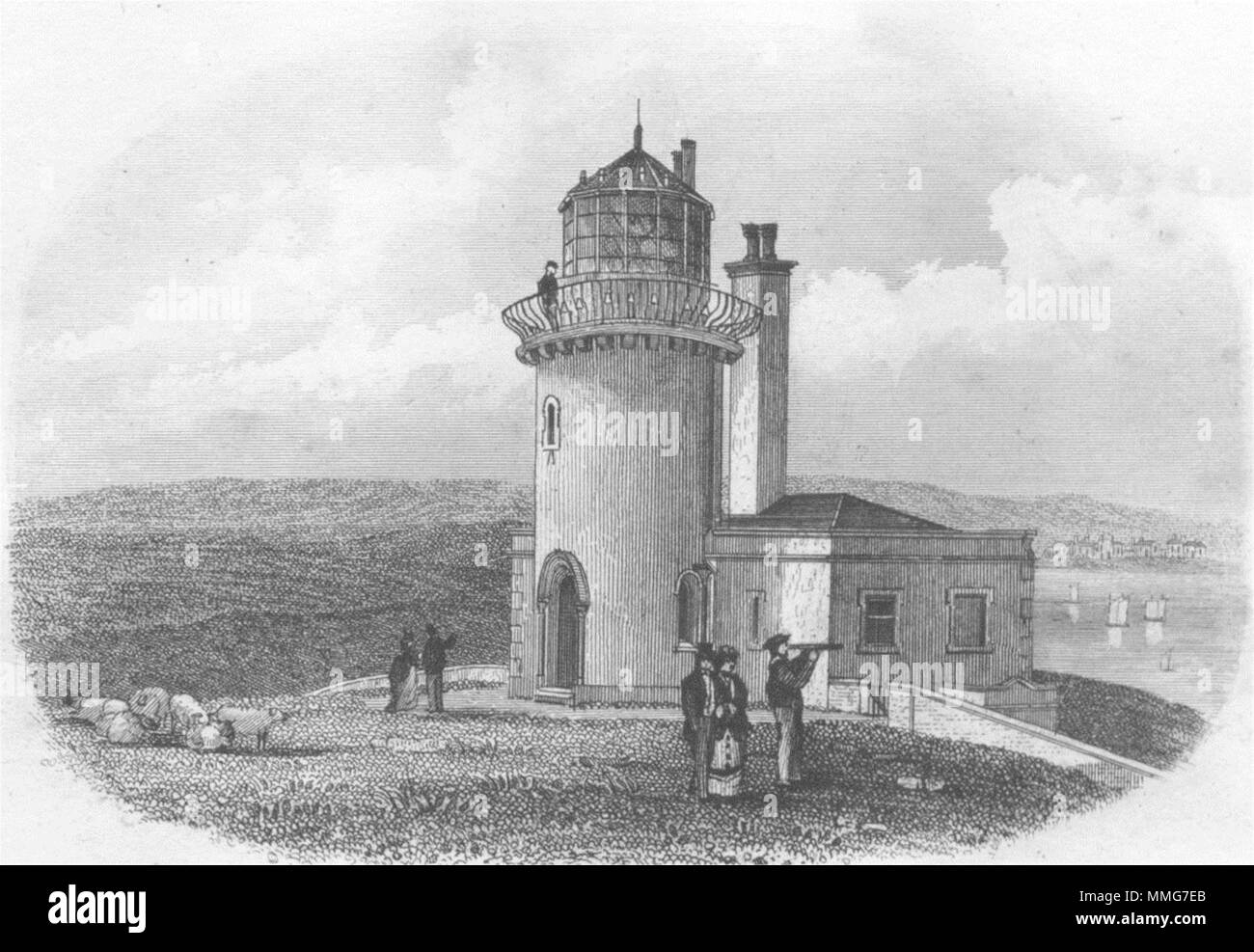 SUSSEX. Belle Tout Lighthouse, Eastbourne. Newman 1860 alten, antiken Drucken Stockfoto