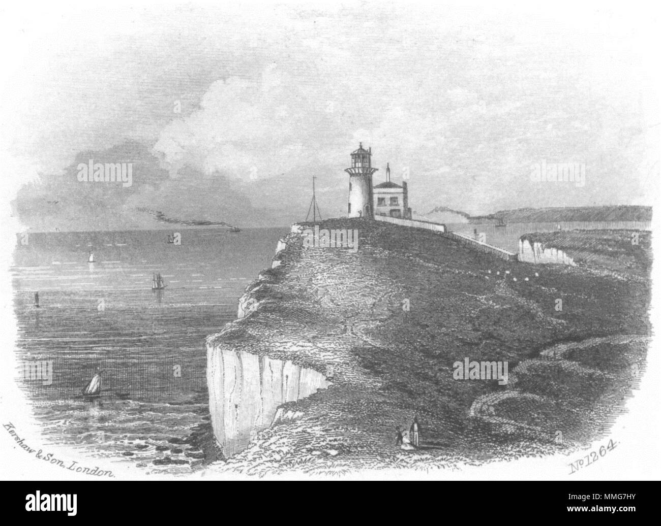 SUSSEX. Bell Tout Lighthouse, Beachy Head. Eastbourne 1860 alten, antiken Drucken Stockfoto