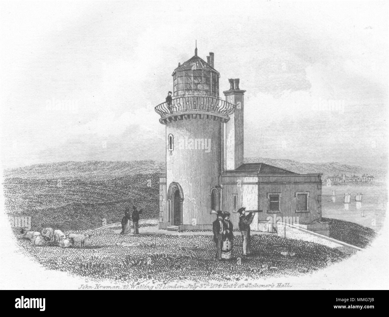 SUSSEX. Belle Tout Lighthouse, Eastbourne. Newman 1860 alten, antiken Drucken Stockfoto