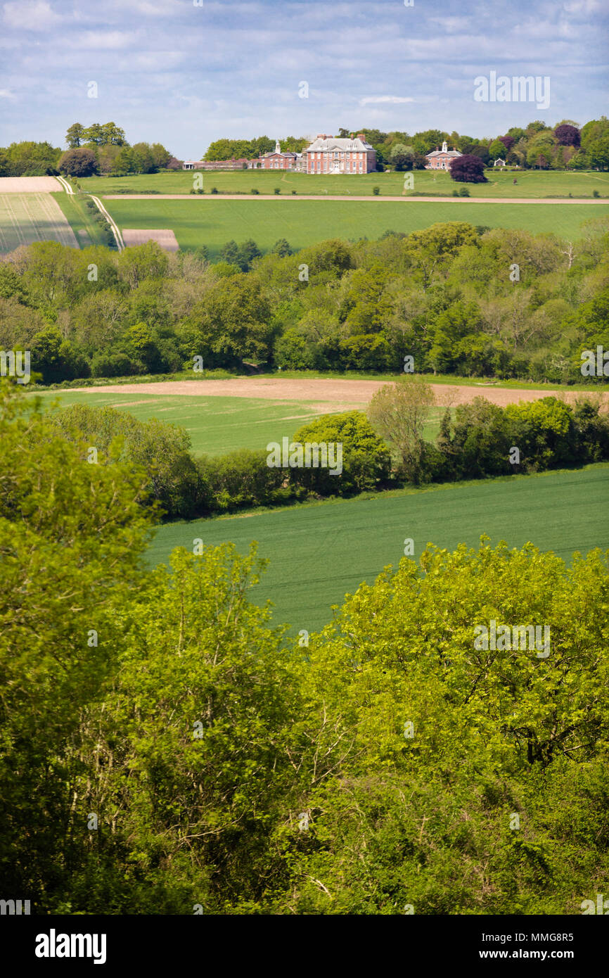 Die Sussex Downs mit des National Trust Uppark Unterkunft auf dem Hügel in der Ferne. Bild Datum: Mittwoch, Mai 9, 2018. Stockfoto