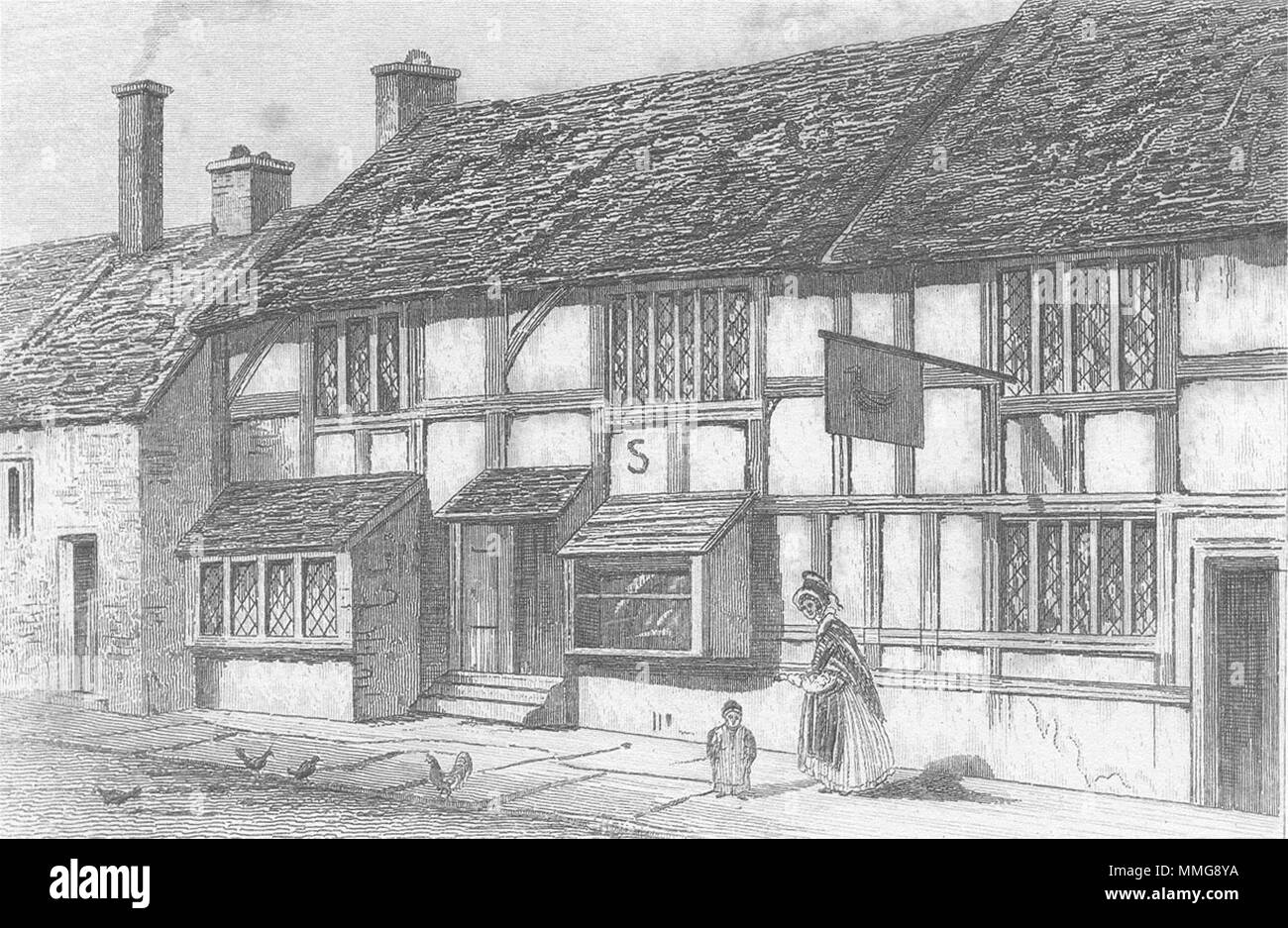 STRATFORD-upon-Avon. Geburtshaus von Shakespeare c 1840 alte antike Bild drucken Stockfoto