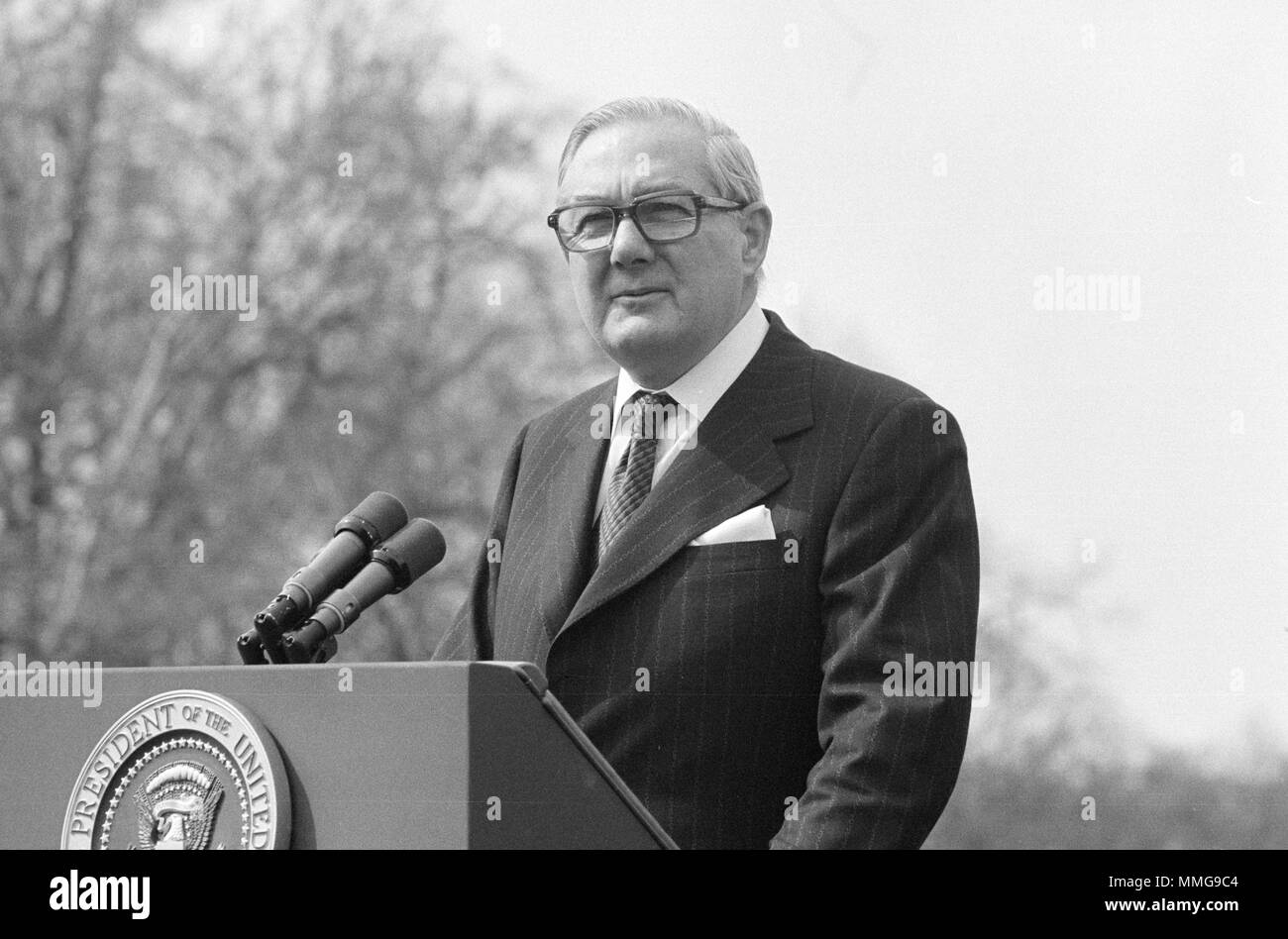 Premierminister James Callaghan, Premierminister des Vereinigten Königreichs, Leonard James Callaghan, (1912-2005), Jim Callaghan, Premierminister des Vereinigten Königreichs von 1976 bis 1979 Stockfoto