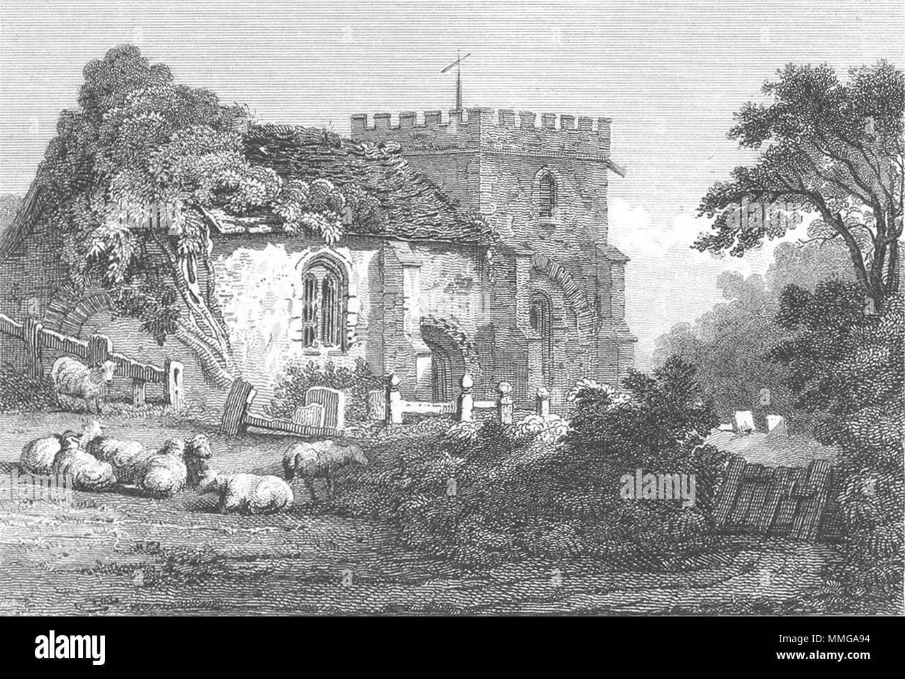 SUSSEX. Bramber Kirche. Schloss. Ausflüge 1822 alte antike Bild drucken Stockfoto