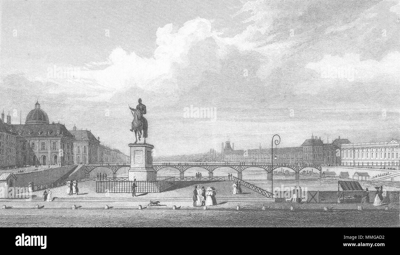 PARIS. Pont Neuf L'Occident. River Bridge Hund 1828 alte antike Bild drucken Stockfoto