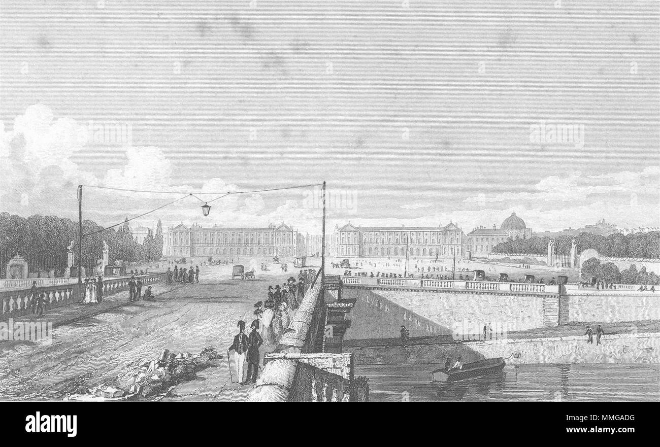 PARIS. Place de Louis XV, Brücke. Frankreich. Pugin Seine 1828 alten, antiken Drucken Stockfoto
