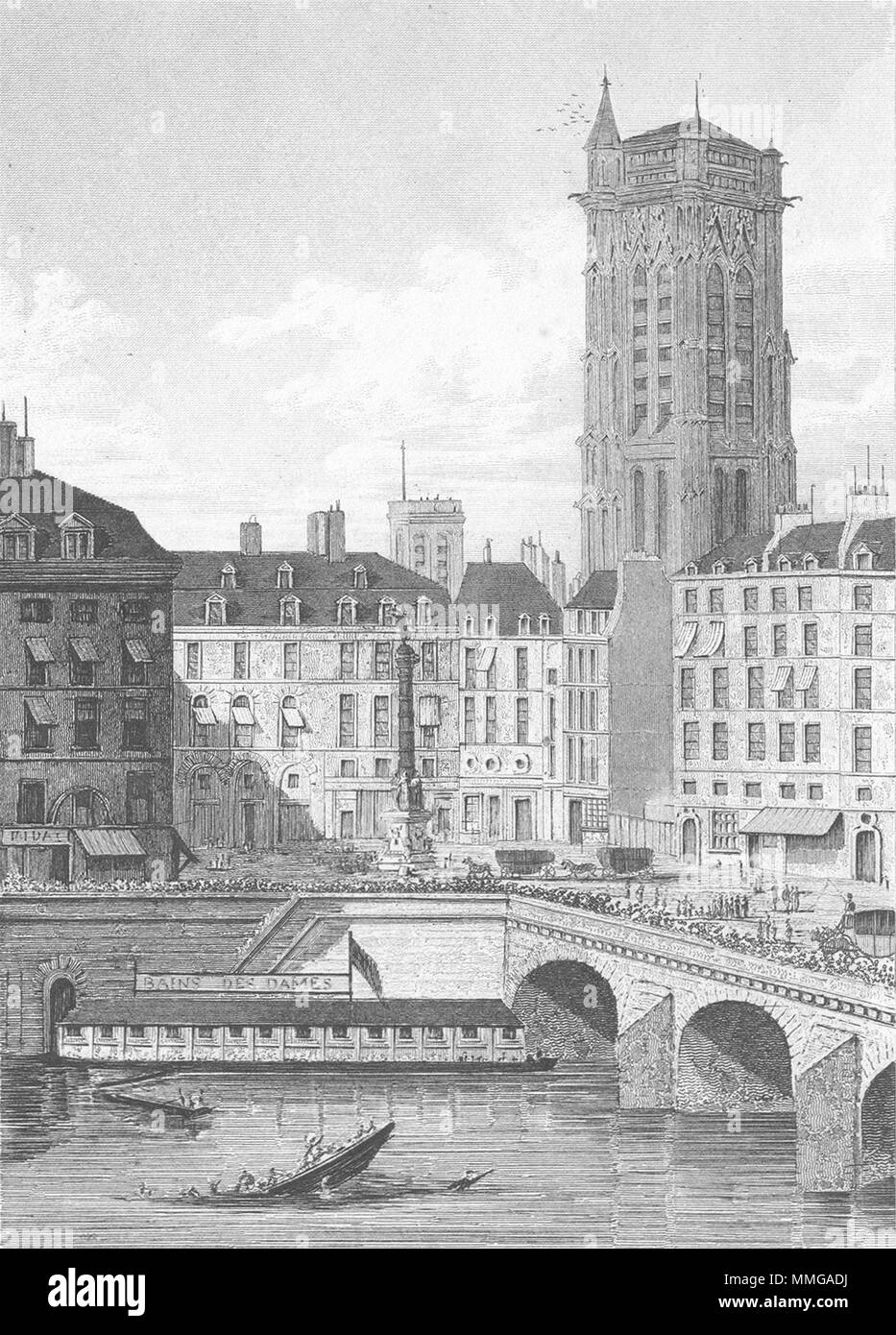 PARIS. Ort Chatelet (Quai L'Horloge). Sinkt 1834 alten, antiken Drucken Stockfoto