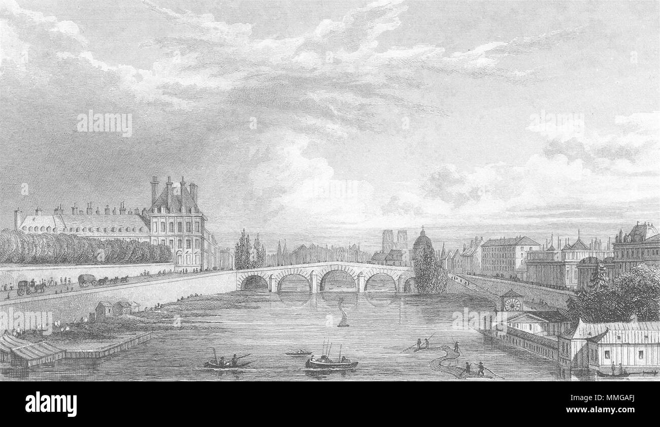 SEINE. Hebeln Pont Louis XVI. Paris River Boat 1828 alte antike Bild drucken Stockfoto