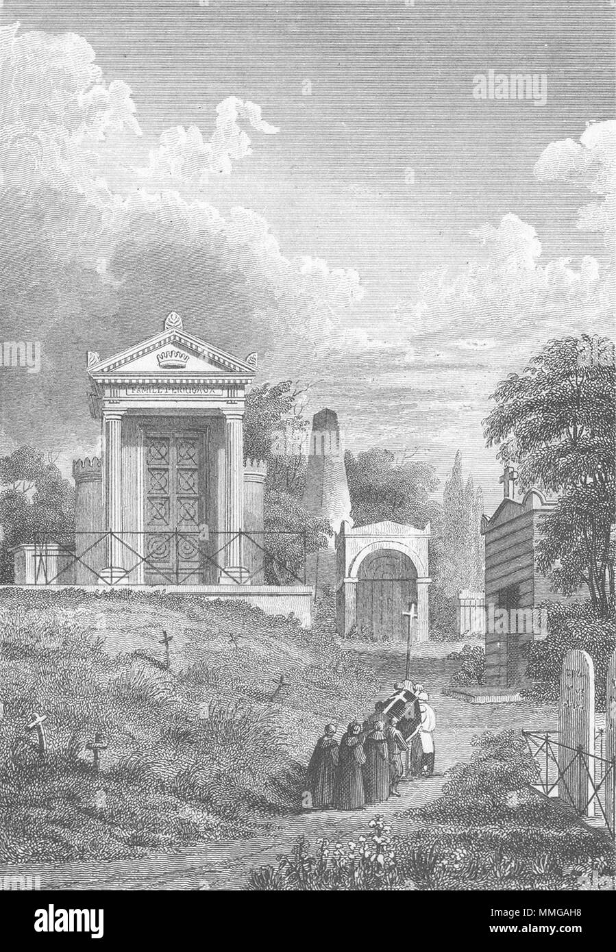 PERE LACHAISE. Perrigaux Familie Grab. Beerdigung 1828 alte antike Bild drucken Stockfoto