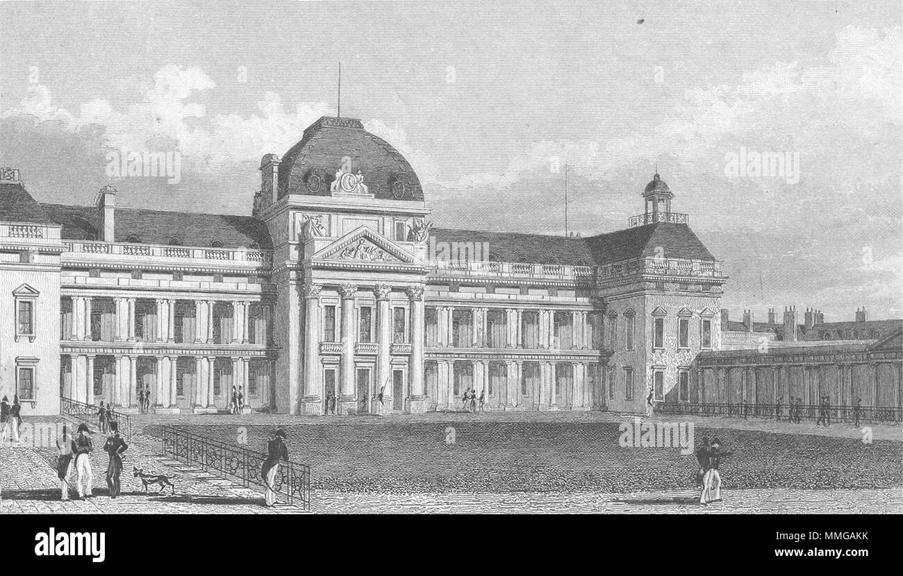 PARIS. Ecole Militaire, Fassade süd. Militärische Hund 1828 alten, antiken Drucken Stockfoto