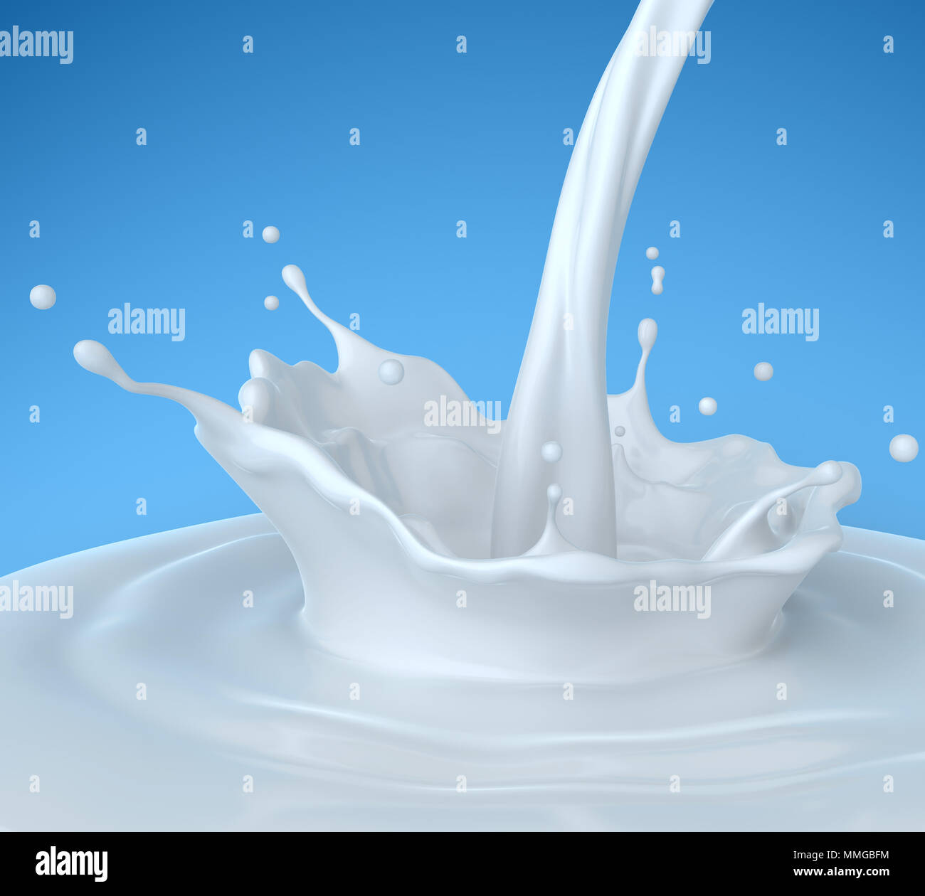 Gießen Milch. Beschneidungspfad enthalten. 3D-Darstellung Stockfoto