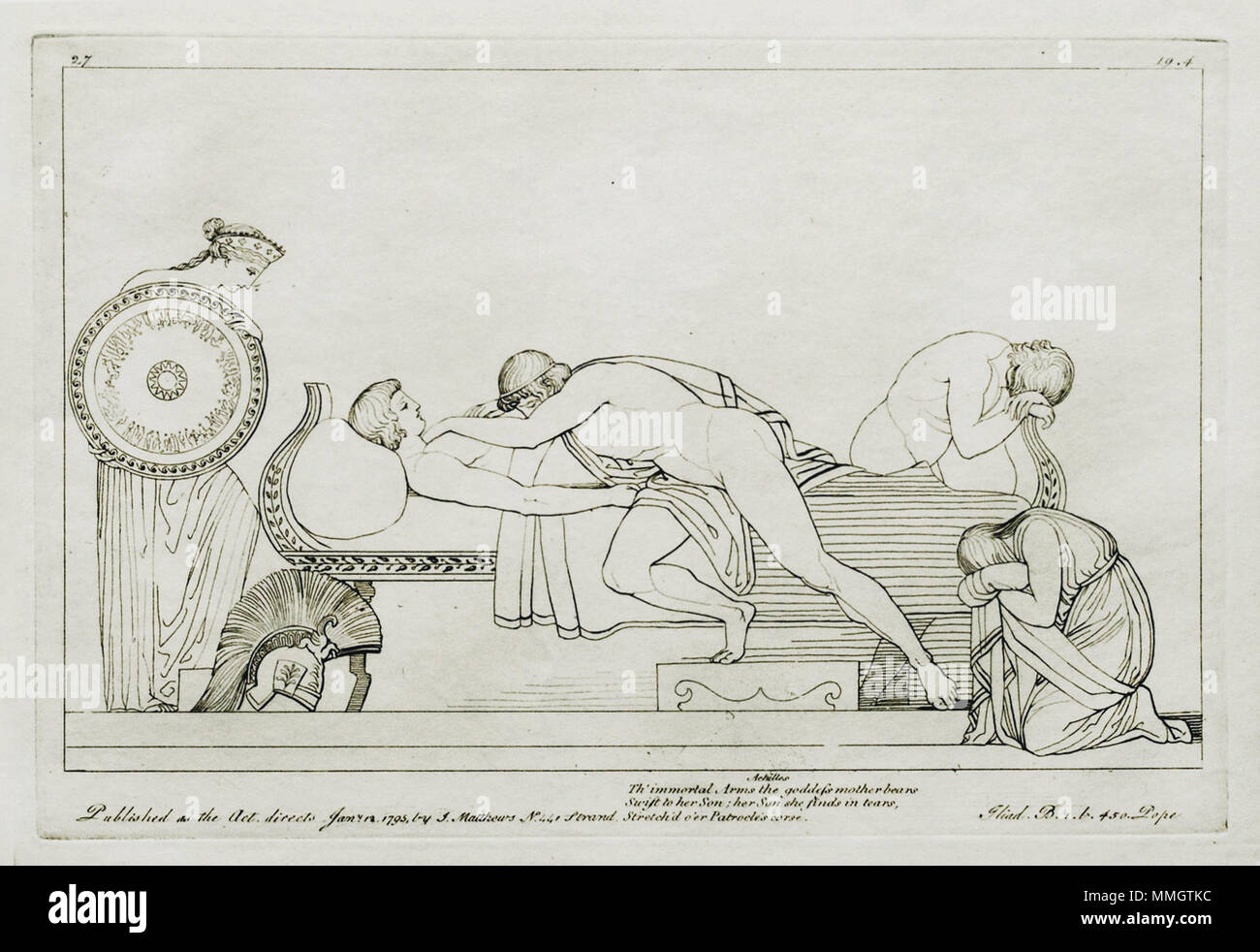 . English: Kupferstich (1795) von Tommaso Piroli (1752 - 1824) nach einer Zeichnung (1793) von John flaxman (1755 - 1826). . © Foto H.-P.Haack (27) Flaxman Ilias 1795, Zeichnung 1793, 189 x 284 mm Stockfoto