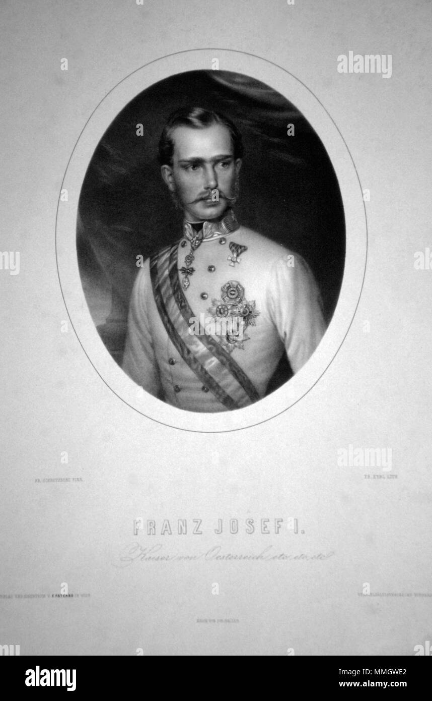 . English: Franz Joseph I. (1830-1906), Kaiser von Österreich, König von Ungarn etc. etc., Lithographie von Franz Eybl, um 1850. ca. 1850. Franz Eybl (1806-1880) Franz Joseph I. Franz Eybl Litho, 01. Stockfoto