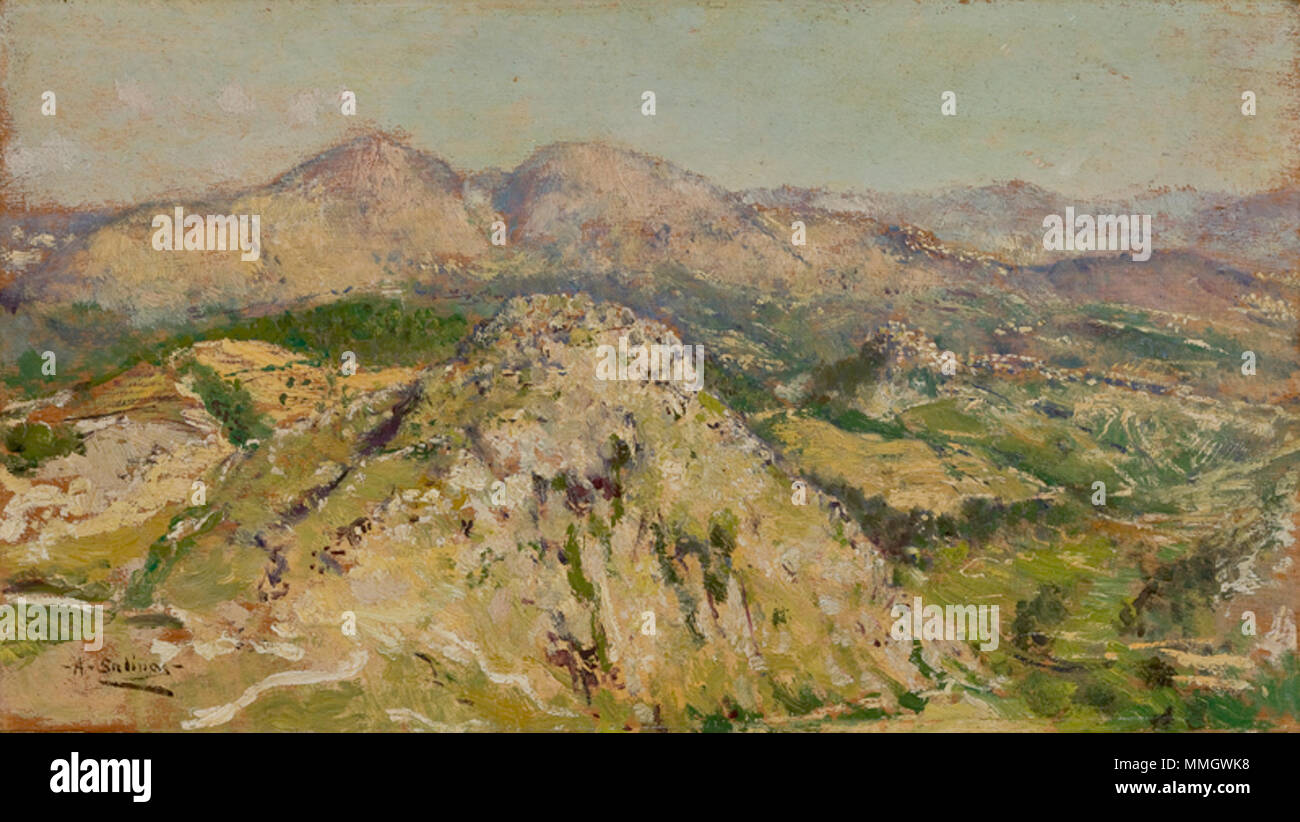 Englisch: Berglandschaft Português: Paisagem da Montanha. Datum unbekannt. 64 Augustin Salinas y Teruel - Paisagem da Montanha Stockfoto