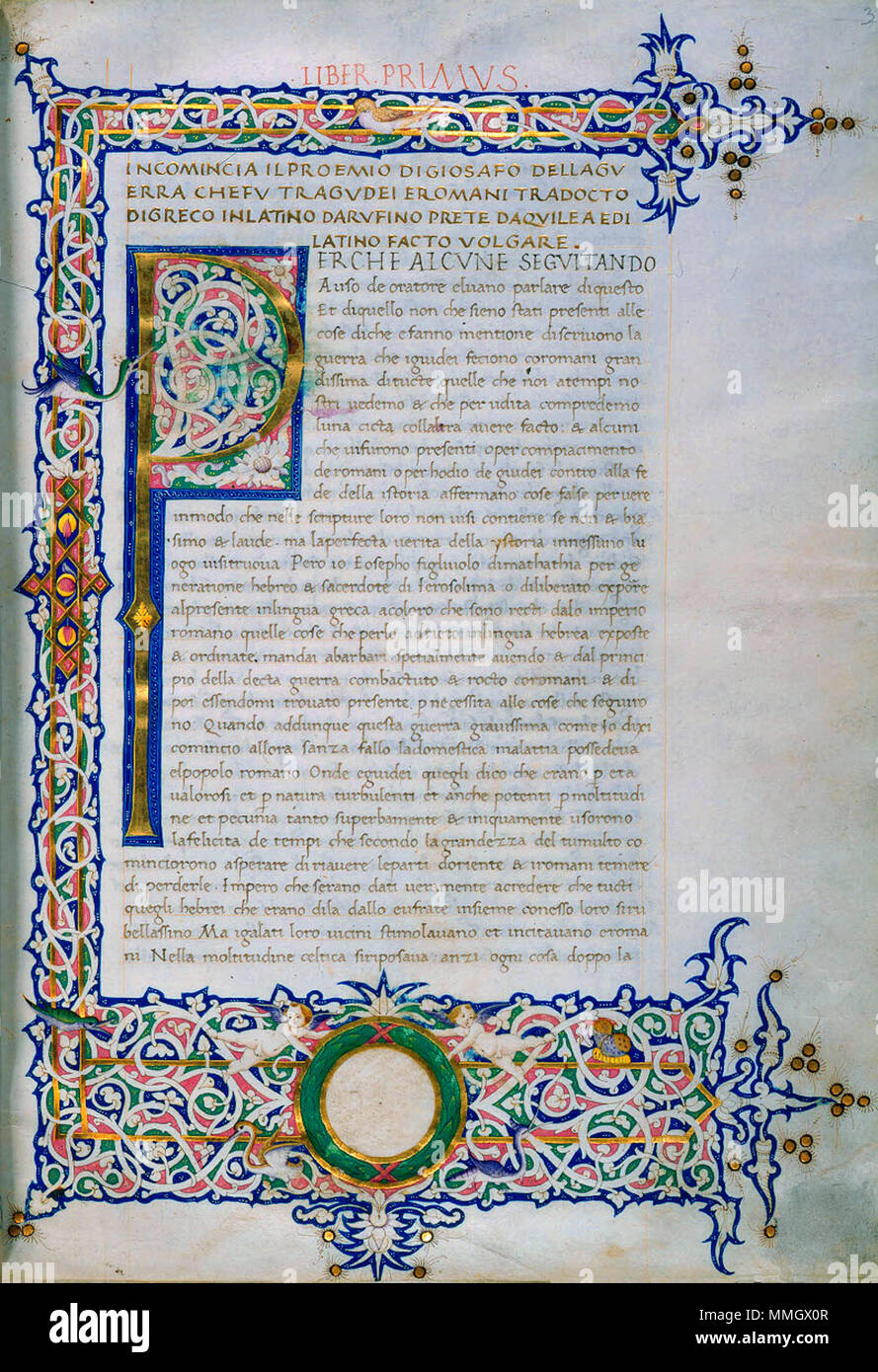 . MS Gar. 15, in der John Arbeit Garrett Bibliothek, der Johns Hopkins University. w. 3 r. Italienische Übersetzung der jüdischen Kriege von Josephus. Candice Mak 01/11/02 1200dpi sRGB Gar. 15 f3r Stockfoto