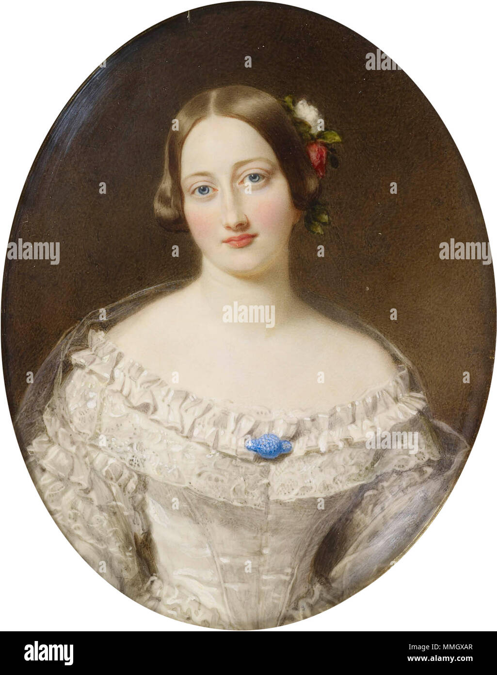 . Alexandrine von Baden, Herzogin von Sachsen-Coburg-Gotha (1820-1904) Queen Victoria mehrere der Herzogin von Plenarsitzungen des Coburg zu Sir William Ross während der Herzog und die Herzogin von Aufenthalt im Buckingham Palace vom 6. Februar bis 4. März 1848 bezeugt: "Waren später am Morgen mit Alexandrine, während Ross zu sitzen war Malerei ihr, sie berichtete am 11. Februar (RA QVJ);' ich wieder Alexandrine Unternehmen gehalten, wenn sie saß auf Ross' (12 FebruaryFebruary); mit Liebe Alexandrine, während Sie wurde von Ross' gemalt, und ich saß mit Liebe Alexandrine während Ross beendete ihre Miniatur" (1. März). Zwei copi Stockfoto