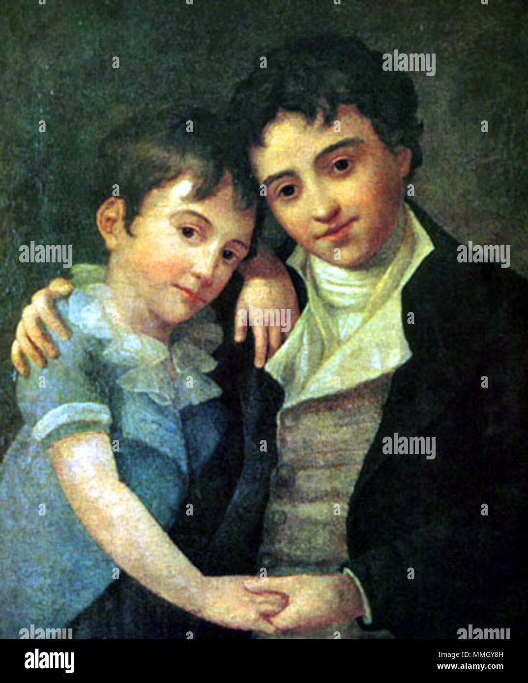 . Zwei Söhne von Wolfgang Amadeus Mozart und Constanze Mozart: Karl Thomas (rechts) und Franz Xaver Wolfgang Mozart (links) Carl und Franz Xaver Mozart. 1798. Carl und Franz Xaver Mozart Stockfoto