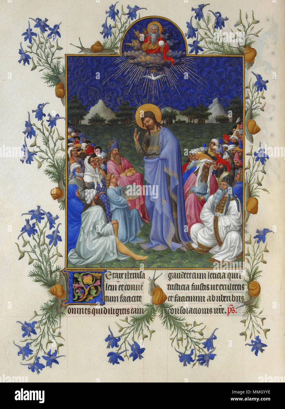 Très Riches Heures du Duc de Berry: Deutsch: Die Fütterung der Multitude Français: La Multiplikation des Schmerzen Folio 168 verso. zwischen 1411 und 1416. Folio 168v - die Fütterung der Multitude. Stockfoto