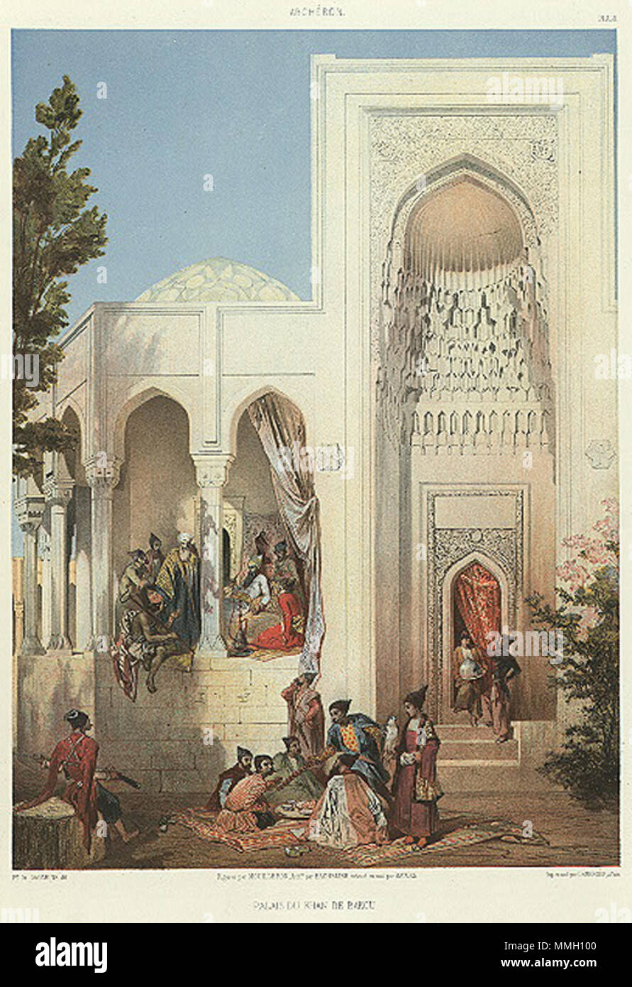 . Русский: Дворец бакинского хана Français: Abcheron. Palais du Khan de Bakou. (1847). Veröffentlicht 1847. Grigorij Gagarin (1810 - 1893) Alternative Namen Grigorij Grigorievich Gagarin Beschreibung russische Künstler, Diplomat, ikonenmaler und Maler Geburtsdatum / Tod 11. Mai 1810 vom 30. Januar 1893 Ort der Geburt / Todes Sankt Petersburg Châtellerault, Frankreich Arbeitsort Russischen Reich, Kaukasus, Tbilissi, Sankt Petersburg Authority control: Q 887801 VIAF:?: 106966284 ISNI? 0000 0001 2146 4427 ULAN:?? n 500025091 LCCN: 83006301 GND:? 117671126 WorldCat Buch Autor: Ernest Stackelbe Stockfoto