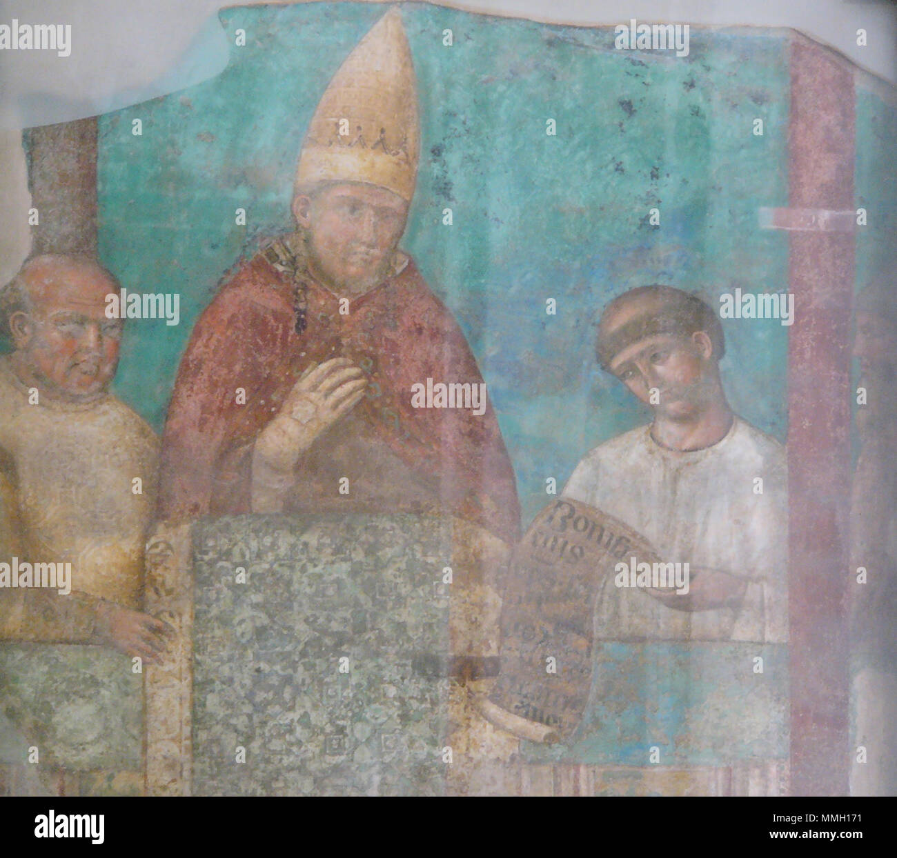 . Deutsch: Das Foto zeigt ein mittelalterliches Fresko von Papst Bonifatius VIII. Es stammt aus dem alten Lateranspalast und befindet sich heute in der Lateransbasilika. Gemalt wurde dieses Bild von Giotto di Bondone in den Jahren 1298 bis 1300. . Foto:. Diese Datei fehlt, Informationen zum Autor. 90 Bonifacius VIII - Fresko im Lateran Stockfoto