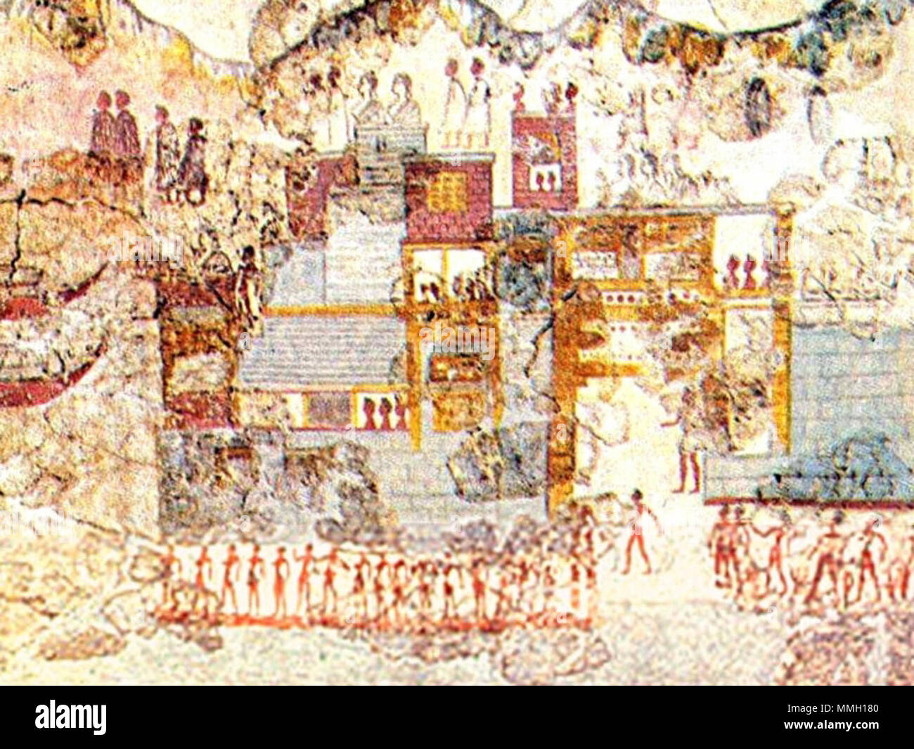 . 1650 - 1500 v. Chr.. Unbekannte Akrotiri Westhaus Schiffsfresko 4-3 02. Stockfoto