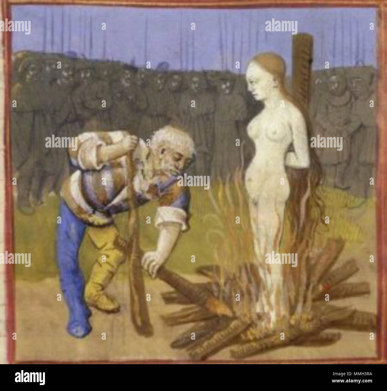 . Englisch: mittelalterliche Bild der verbrannt. 15. Jahrhundert. Unbekannt am Scheiterhaufen verbrannt Stockfoto