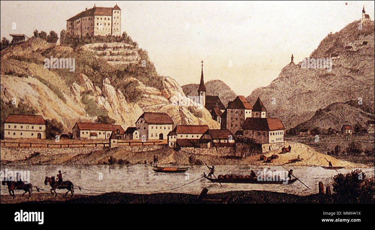 . Englisch: Brestanica Schloss. 1830. Kaiser Brestanica Schloss 1830 Stockfoto