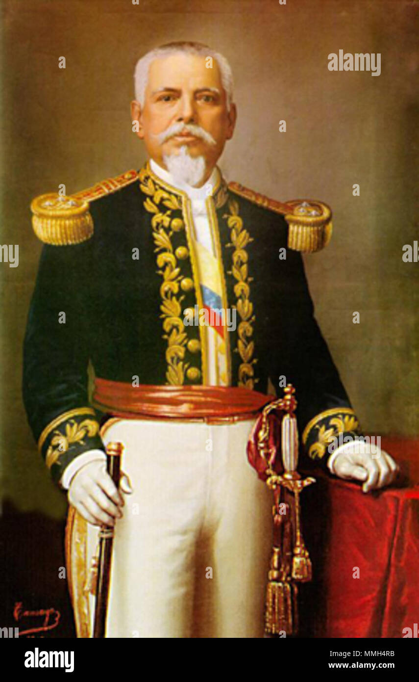 . Englisch: Das ist ein Bild von ehemaligen ecuadorianischen Präsidenten José Eloy Alfaro Delgado (1842-1912), ein Mitglied der radikal-liberalen Partei, der Präsident war zweimal: von 1895-1901 und 1906-1911. Er wurde im Dezember 1911 verhaftet nach einem gescheiterten Putschversuch und bis in de zentrale Gefängnis von Quito gesperrt. Von einem wütenden Mob am 28. Januar 1912 ermordet. Español: Esta imagen corresponde Al expresidente ecuatoriano José Eloy Alfaro Delgado (1842-1912), miembro del Partído radikale Liberale con el que fue Presidente en dos Ocaciones: de 1895 a 1901 y de 1906 a 1911. Fue en November 1911 arrestado de Después de un l Stockfoto