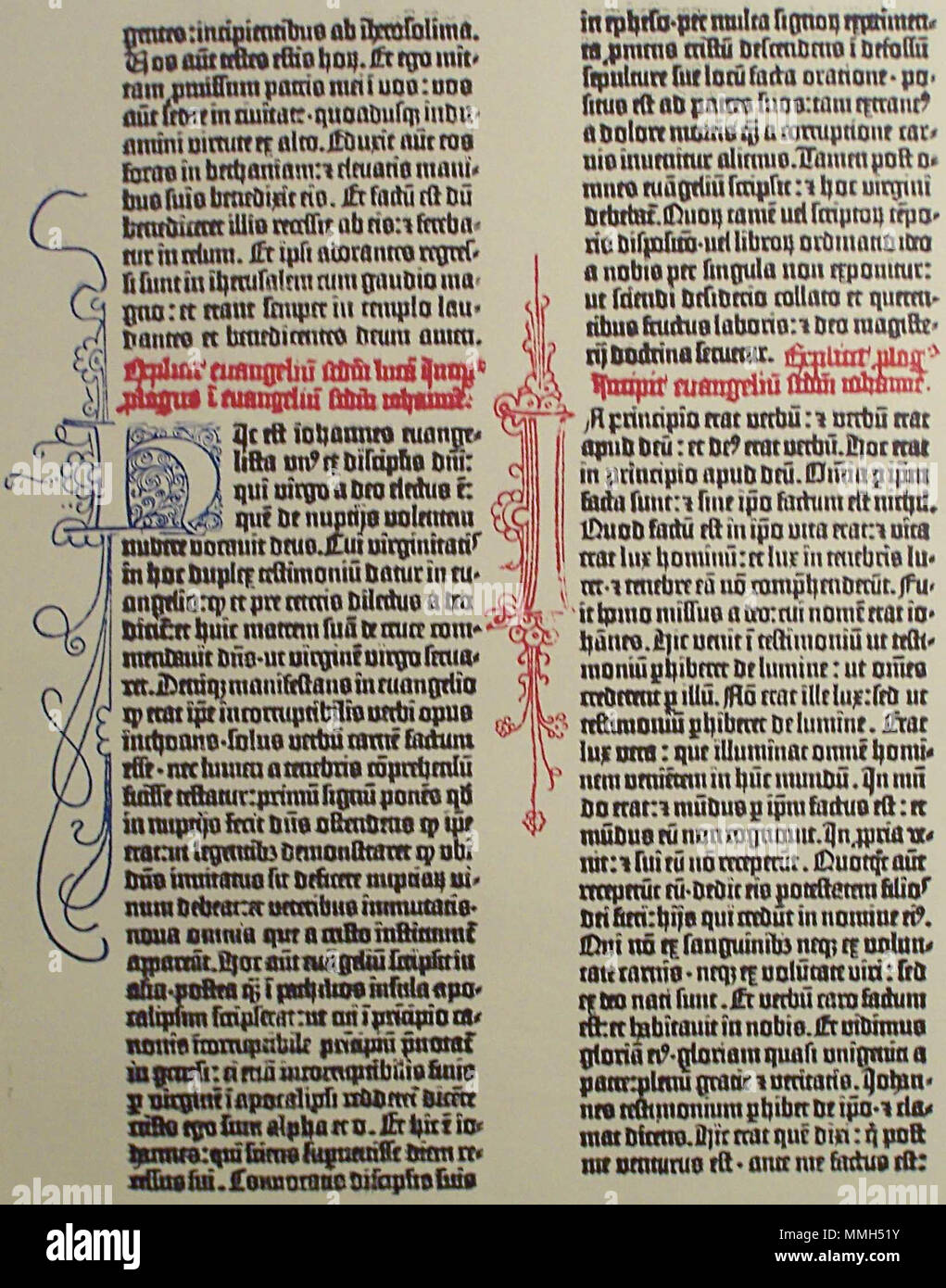 . Gutenberg Museum drucken, ist dieser Beispielseite ist eine Kopie von "Der 42-zeiligen Gutenberg-Bibel", Vol. 2, Blatt 235 Th. . 19. Dezember 2003. Randal J. GutenbergMuseumPrint Stockfoto