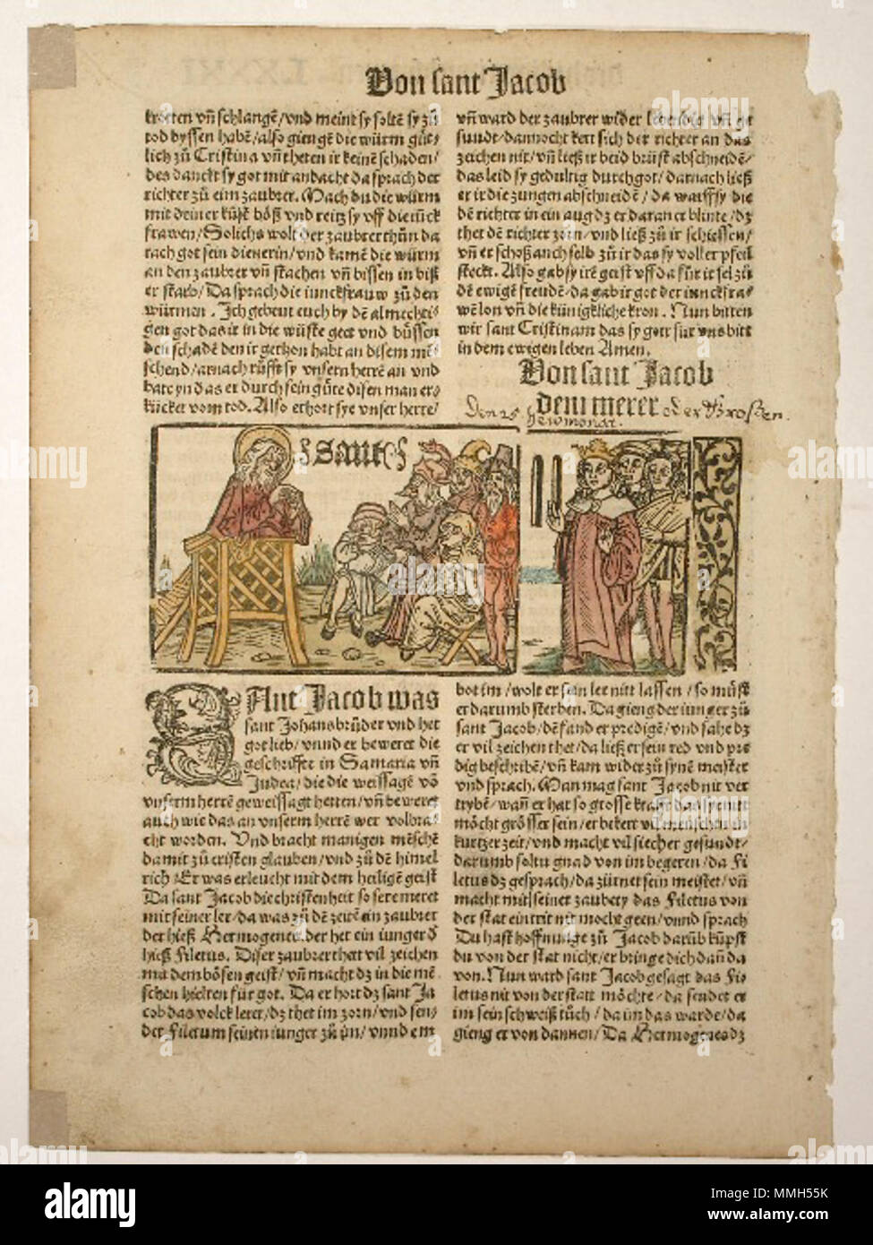 . Englisch: Jacobus de Voragine: Legenda aurea, Deutsch (Der heiligen Leben). (VD 16 H1477) Seite LXXXI: Über St. Jakob. English: Jacobus de Voragine): heiligenleben. Der heiligen Leben. (Legenda aurea, Dt.) (VD16 H1477) Blatt: Lxxxi von Sant Jakob dem merer. . 1513. Jacobus de Voragine Heiligenleben. Der heiligen Leben. Legenda aurea, Dt. VD 16 UHR 1477 Blatt lxxxi von Sant Jakob dem merer Stockfoto