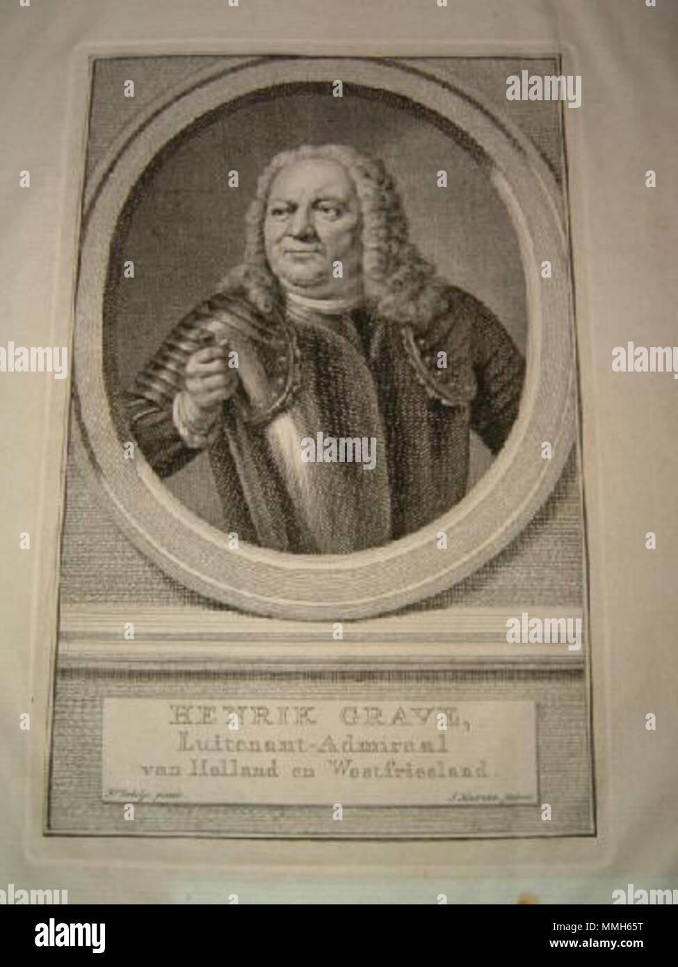. Hendrik Grab von Gravé (Amsterdam, 5. Dezember 1670 - aldaar, 25 maart 1749) war een Nederlandse admiraal Uit De 18e Eeuw. Portrait von Hendrik Gravé (1670-1749), niederländischer Admiral. 1775. Hendrik Grab Stockfoto