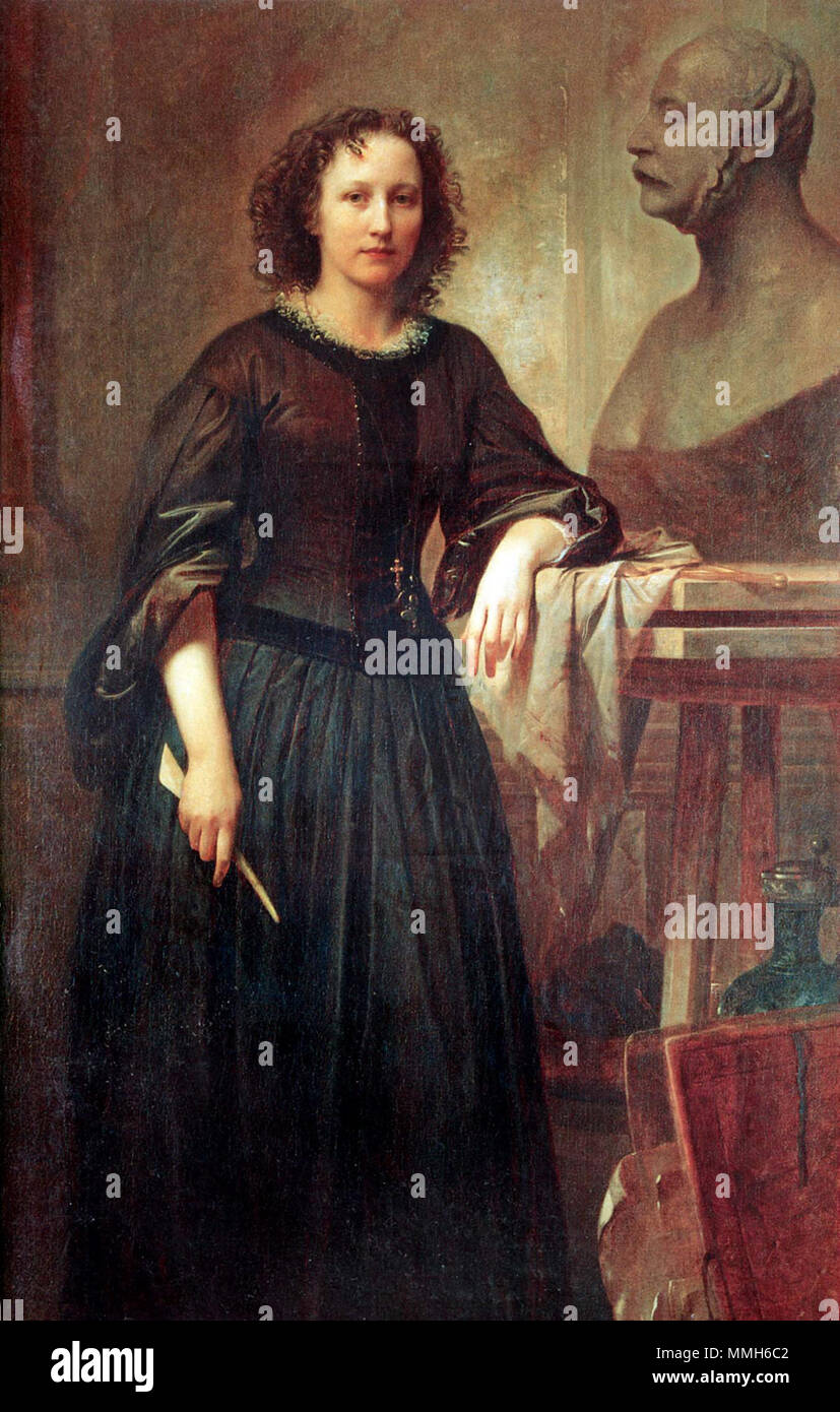 . Portrait von deutsch-amerikanischen Bildhauer Elisabeth Ney mit einer Büste von König Georg V. von Hannover. 1860. Elisabeth Ney von Friedrich Kaulbach Stockfoto
