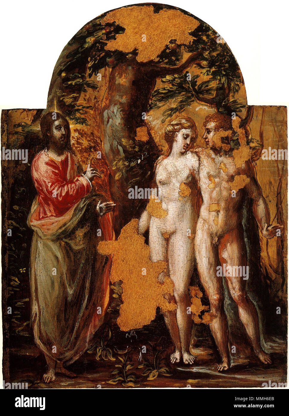 . Italiano: Cacciata di Adamo ed Eva dal Paradiso (Trittico di Modena). ca. 1568. El Greco - Modena, Galleria Estense Cacciata di Adamo ed Eva dal Paradiso (Trittico di Modena) - El Greco Stockfoto . Italiano: Cacciata di Adamo ed Eva dal Paradiso (Trittico di Modena). ca. 1568. El Greco - Modena, Galleria Estense Cacciata di Adamo ed Eva dal Paradiso (Trittico di Modena) - El Greco Stockfoto