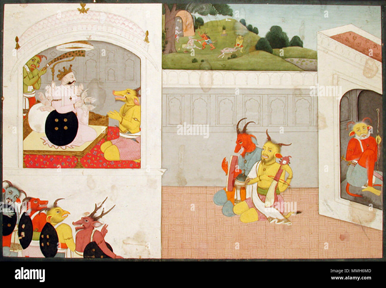 . Englisch: Erstellungsdatum: Ca. 1800-Display Abmessungen: 7 7/8 in. x 11 1/16-in. (20 cm x 28,1 cm) Kreditlinie: Edwin Binney 3 Sammlung Beitritt Artikelnummer: 1990.1244 Sammlung: Die San Diego Museum der Kunst. 26 April 2002, 10:38:32. Englisch: thesandiegomuseumofartcollection ein Dämon König in einem Pavillon an der anderen Dämon Monster (6125131716) Stockfoto