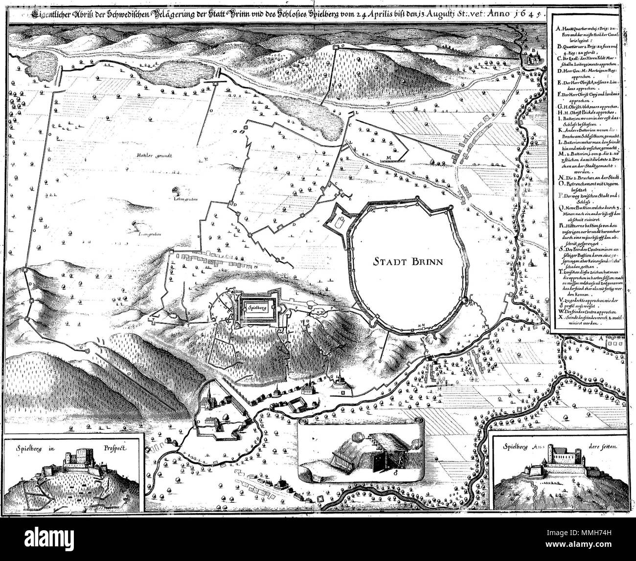 . Čeština: Plán města Brna v roce 1645, tedy v období svého obléhání Meriana Švédy, Od. 1651. Matthäus Merian (1593 - 1650) Alternative Namen Matthäus Merian der Ältere; Matthaeus Merian; Matthias Merian Beschreibung Schweizer Kupferstich Kupferstecher und Verleger Geburtsdatum / Tod am 22. September 1593 vom 19. Juni 1650 Ort der Geburt / Todes Basel Bad Schwalbach Arbeitsort Schweiz (Zürich, Basel), in Frankreich (Nancy, Paris), Niederlande, Deutschland (Straßburg, Augsburg, Stuttgart, Oppenheim, Frankfurt) Kontrolle: Q 57968 VIAF:?:? ISNI 32000392 0000 0001 2126 6236 ULAN:? 500010137 LCCN:?n Stockfoto