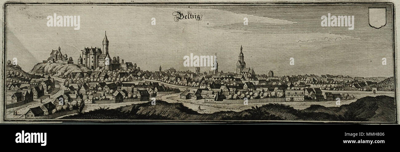 . English: Kupferstich, 10 x 32 cm von Matthäus Merian d. Ä. um 1650. 1650. Matthäus Merian; Foto: H.-P.Haack Belzig bin Flaeming 1650 Stockfoto