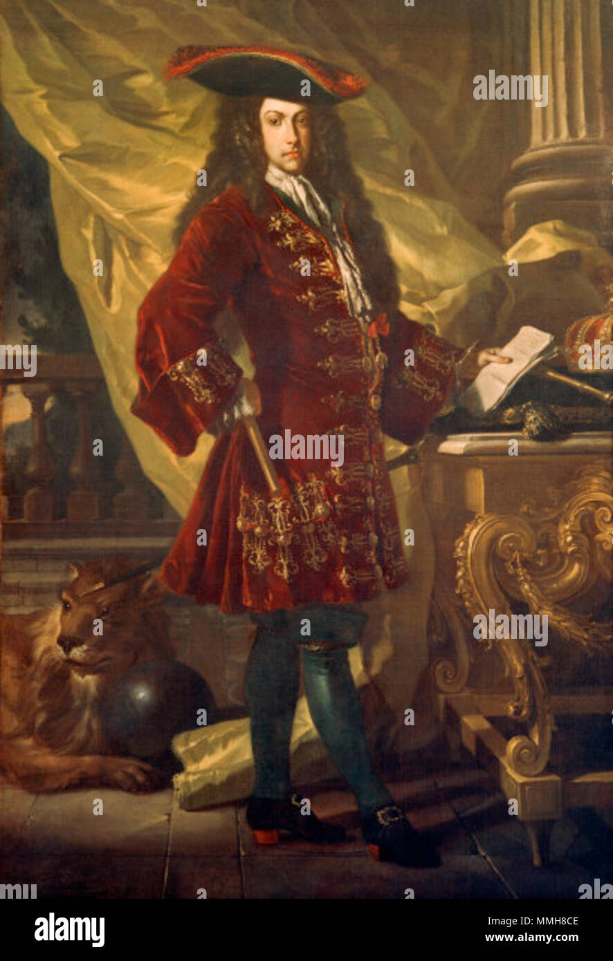 . Ritratto dell'Arciduca Carlo d'Asburgo Carlo III di Spagna Portrait von Karl VI., Kaiser des Heiligen Römischen Reiches (1685-1740). ca. 1707. Porträt von Karl III. von Habsburg Stockfoto