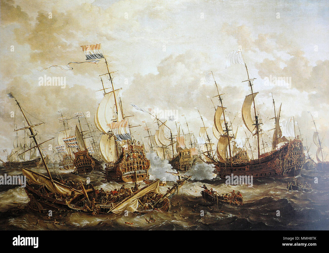 Vier Tage Schlacht, 1-4 Juni 1666.[1] Alternative Titel (s): Der 'Royal Prince' und andere Schiffe, die an den vier Tagen kämpfen, bis 4. Juni 1666. [2]. Zwischen 1666 und 1708. Vier Tage Schlacht mg 0501 Stockfoto